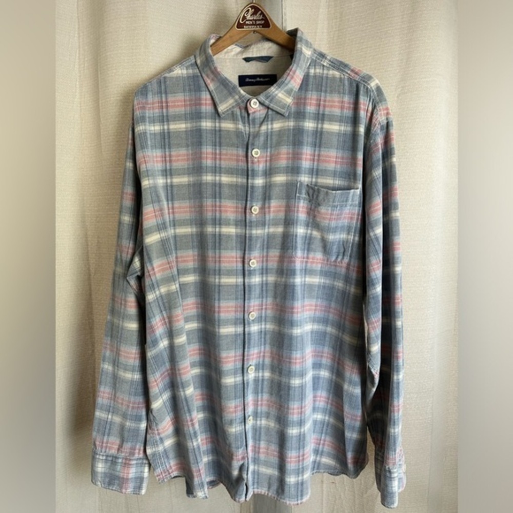 Tommy Bahama Mens 3XL Blue Plaid Cotton Long Sleeve Button Down Shirt